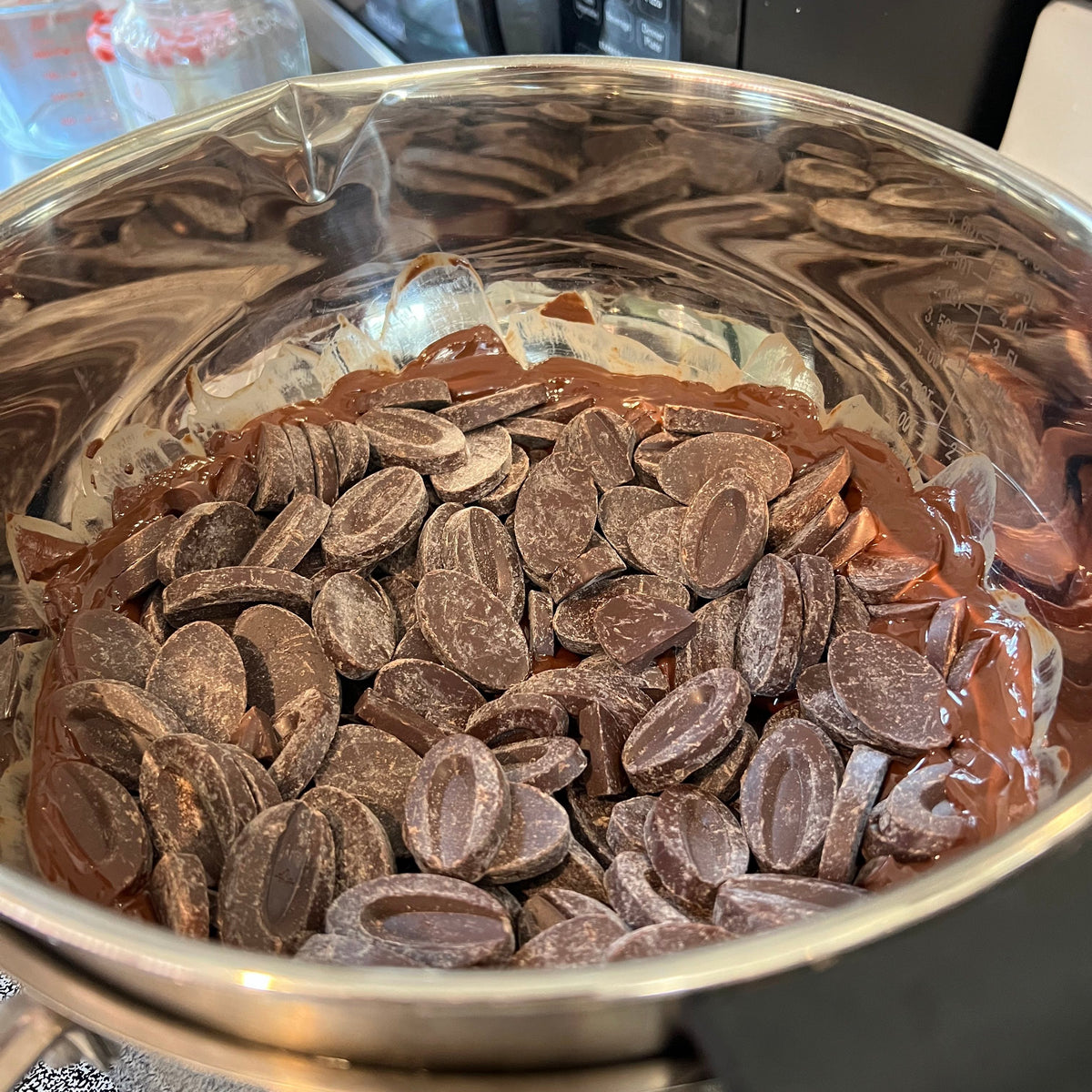 Dark Chocolate pieces in a bowl.