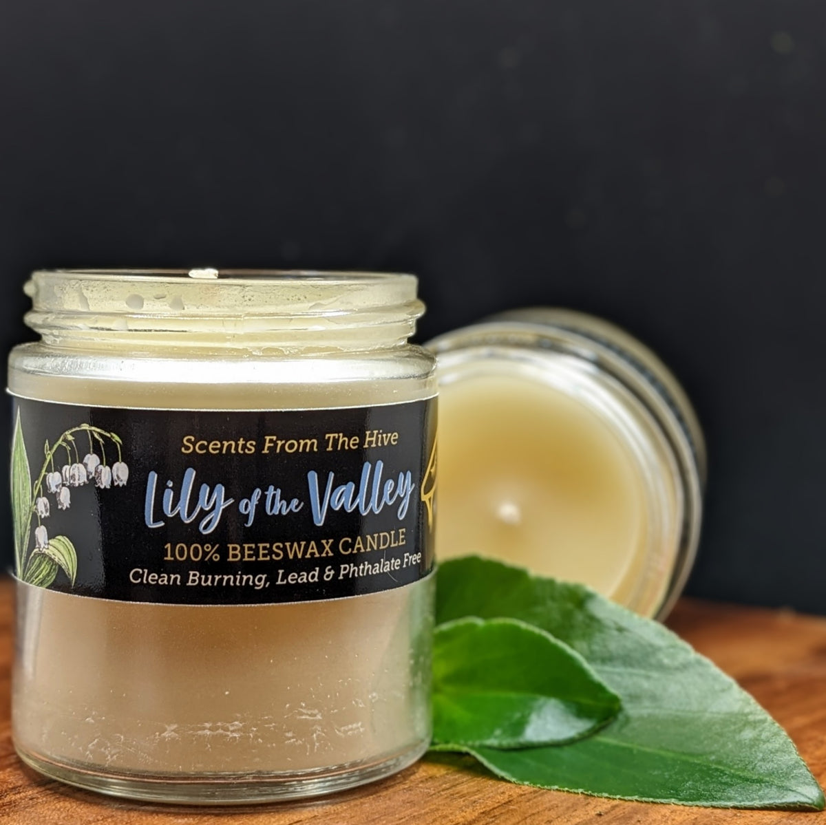 Lily of the Valley Scented Beeswax Candle in a 4oz glass jar. 20+ hour burn.