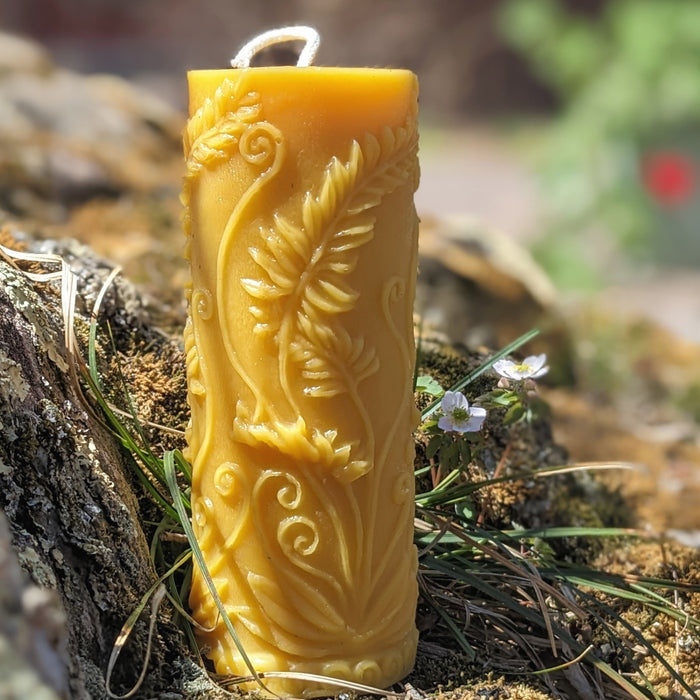 Our Rustic Fern Beeswax Candle.