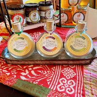 3 bath slats on a tray, eucalyptus mint, lavender orange, and basil vanilla.