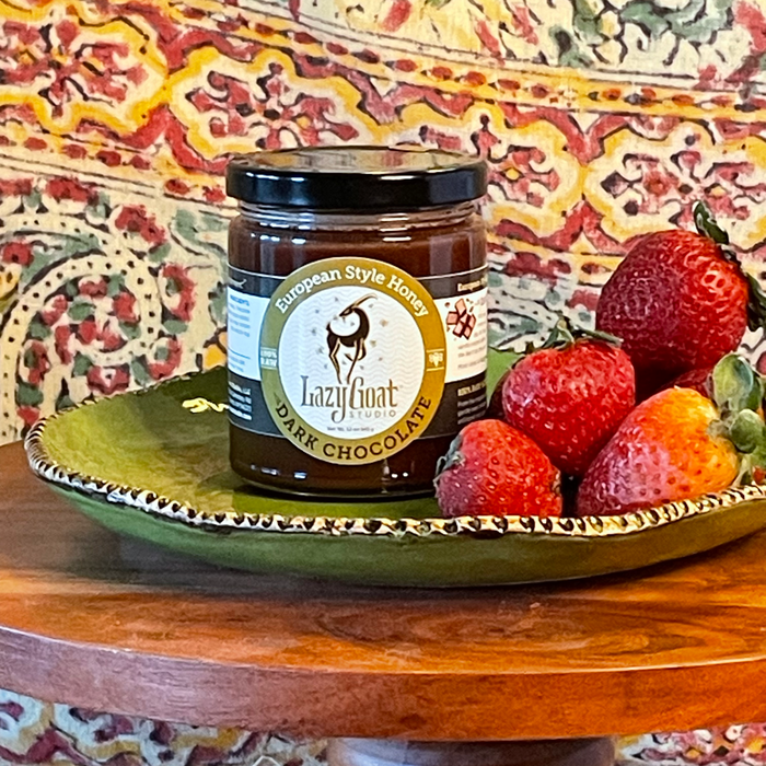 Dark Chocolate honey and fresh strawberries.