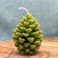 small pine cone 100% beeswax candle green