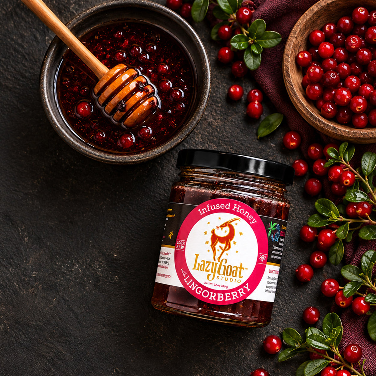 Lingonberry Infused Honey by Lazy Goat Studio