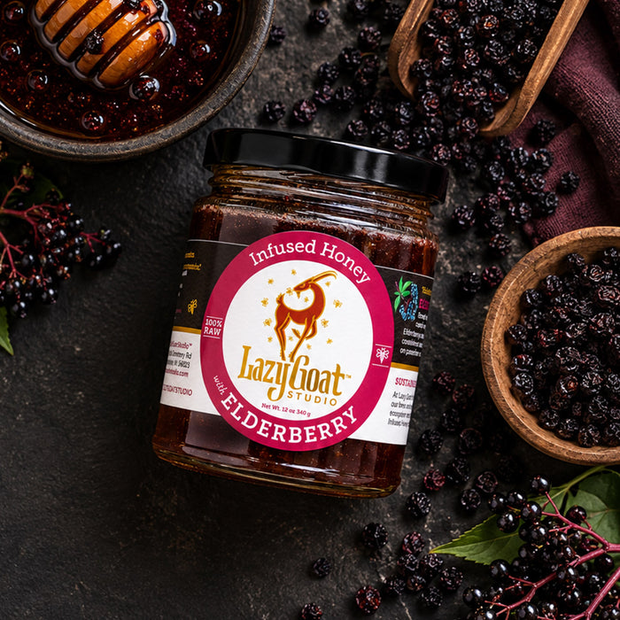 Elderberry Infused Honey by Lazy Goat Studio, 12oz