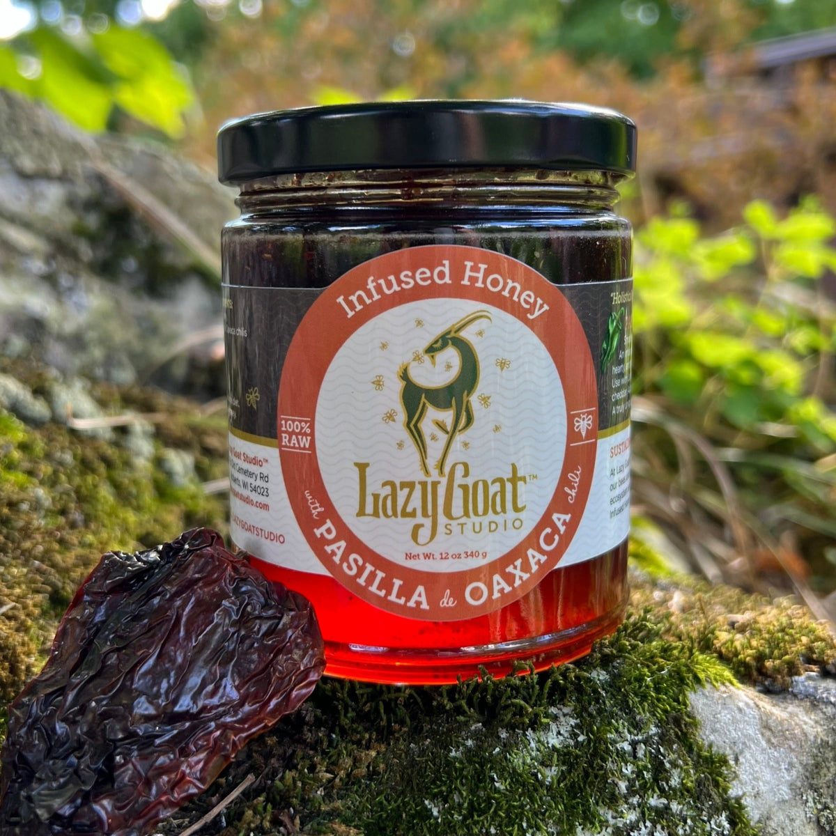 Pasilla de Oaxaca Infused raw Honey -12oz.