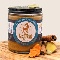 Turmeric Chai Creamed Honey - Euro Style in a 12oz glass jar.