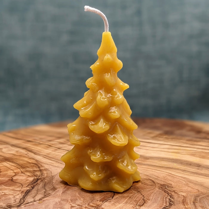 Small christmas tree beeswax candle in natural.3.5"tall 2" wide