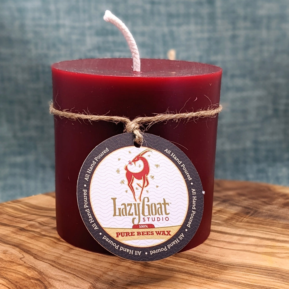 3'x3" beeswax cylinder candle molded berry red long burning